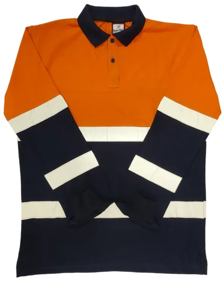 Long-sleeved work polo shirt with reflective strips