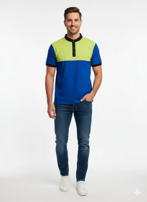  تيشرت بولو نصف كم بتصميم اثنين لون