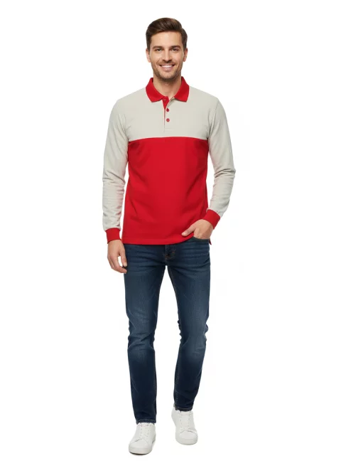 تيشرت بولو بأكمام طويلة بتصميم اثنين لون