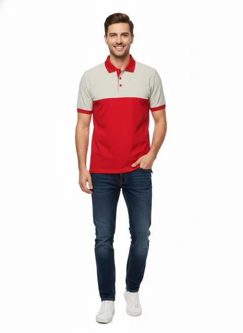 تيشرت بولو نصف كم بتصميم اثنين لون