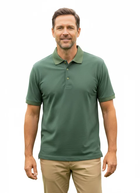 تيشيرت بولو أنيق وعصري بلون أخضر داكن