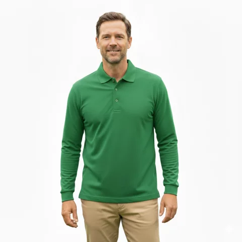 long-sleeved polo t-shirt in an attractive royal green