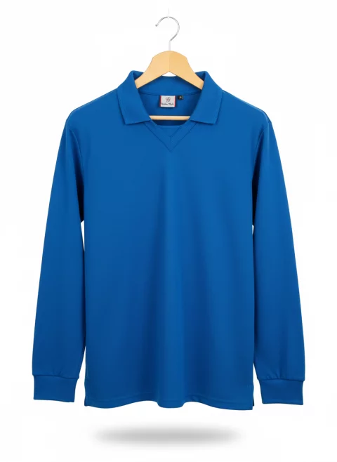 Long-Sleeved Pique Polo T-shirt Without Button for Safety
