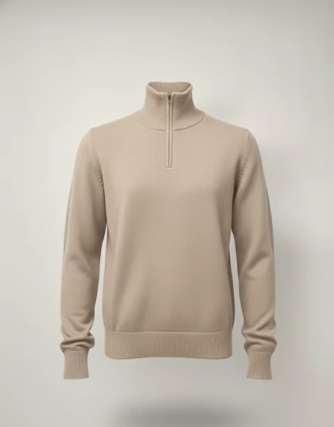 Wool Quarter-Zip High-Neck Pullover