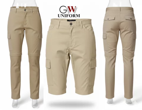 Beige Gabardine Convertible Cargo Trousers (2-in-1)