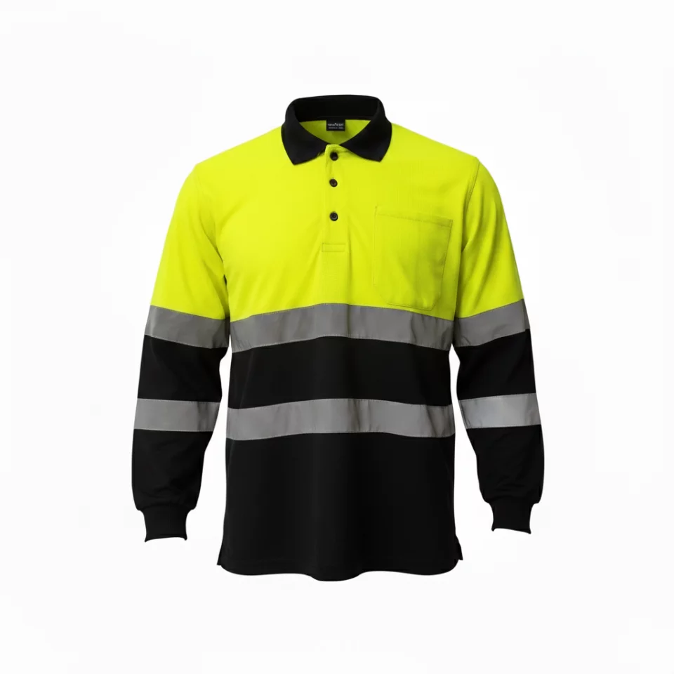 long-sleeved pique polo t-shirt, for high-visibility safety wear