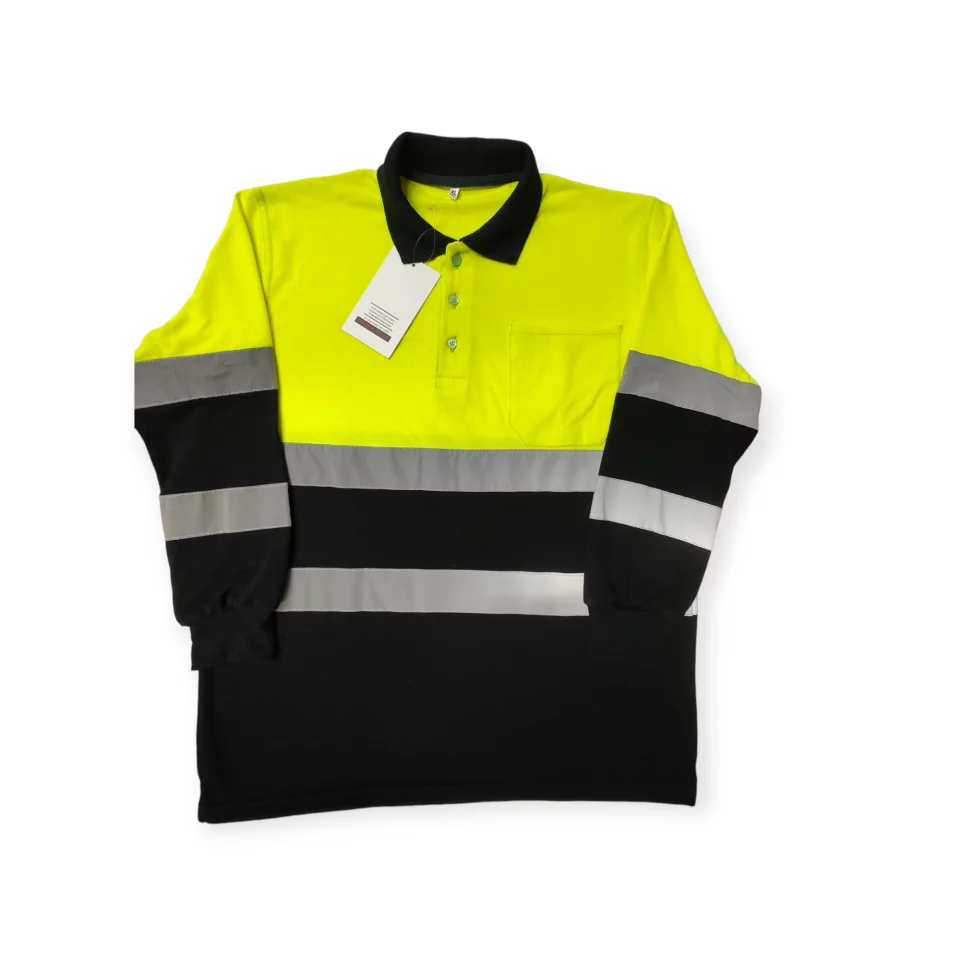 long-sleeved pique polo t-shirt, for high-visibility safety wear