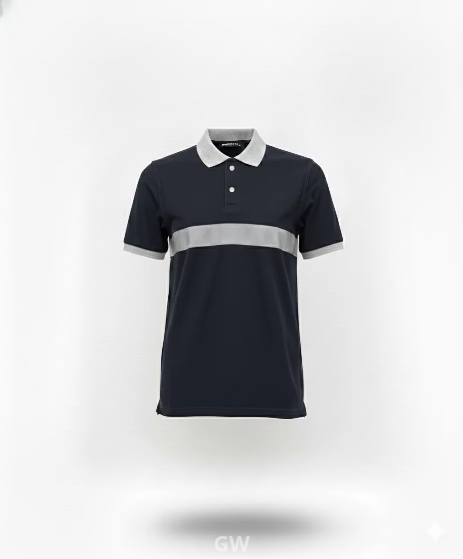 Half-sleeve cotton polo shirt with phosphoric tape