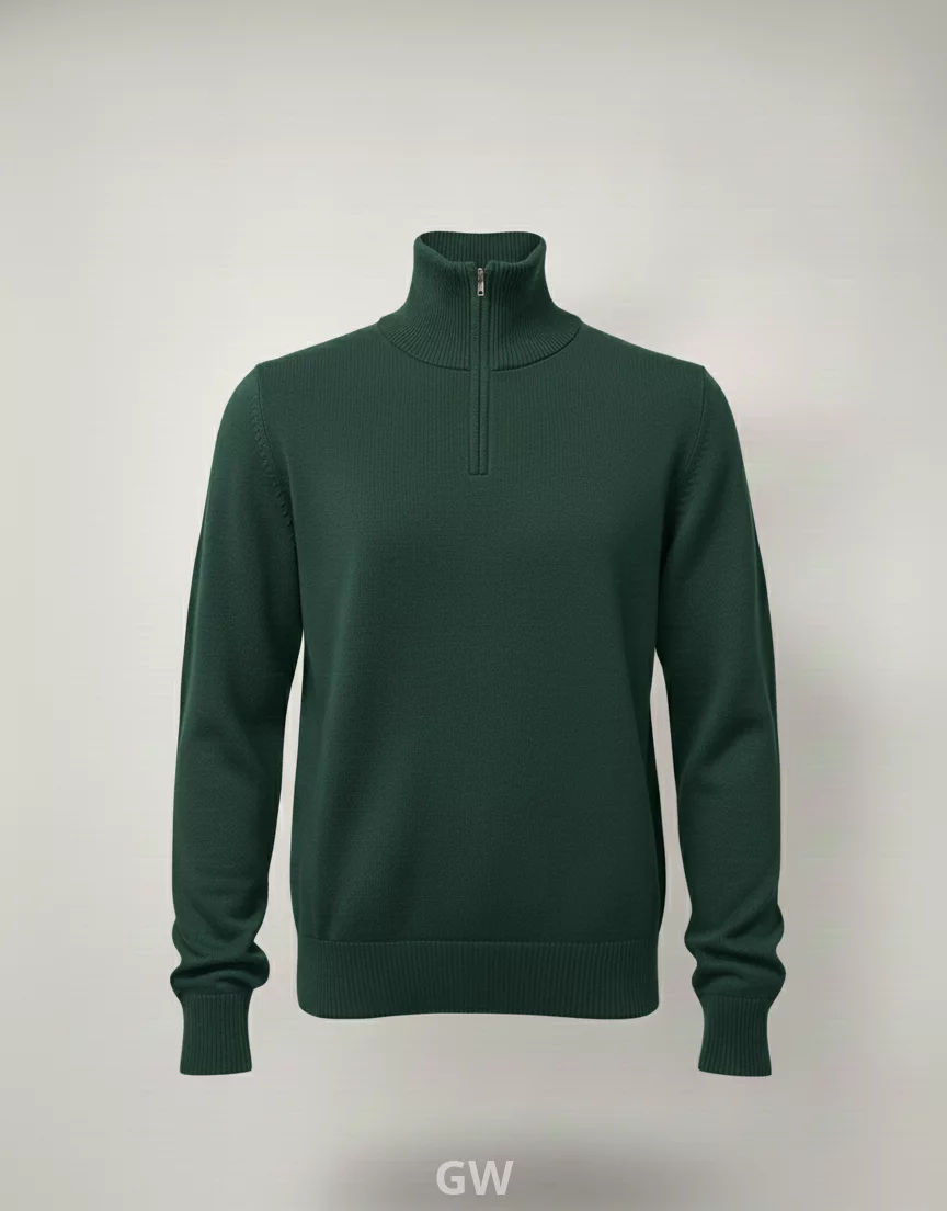 Wool Quarter-Zip High-Neck Pullover