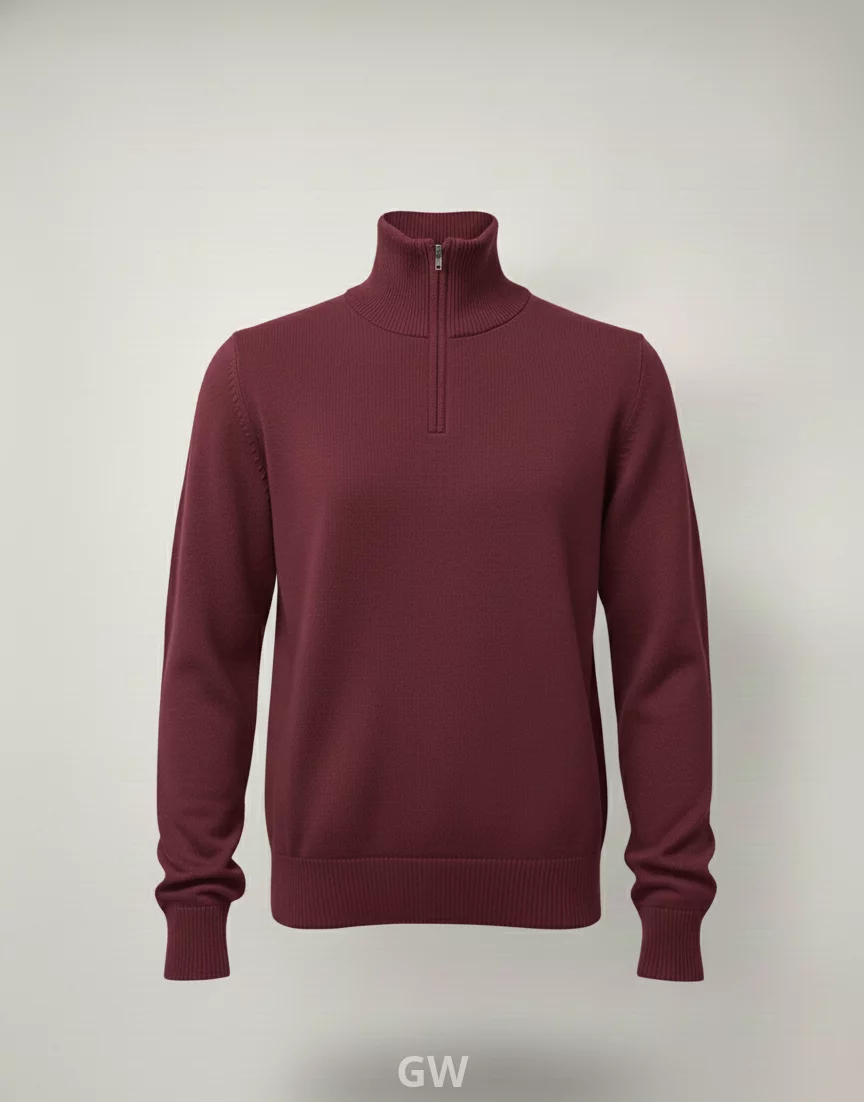 Wool Quarter-Zip High-Neck Pullover