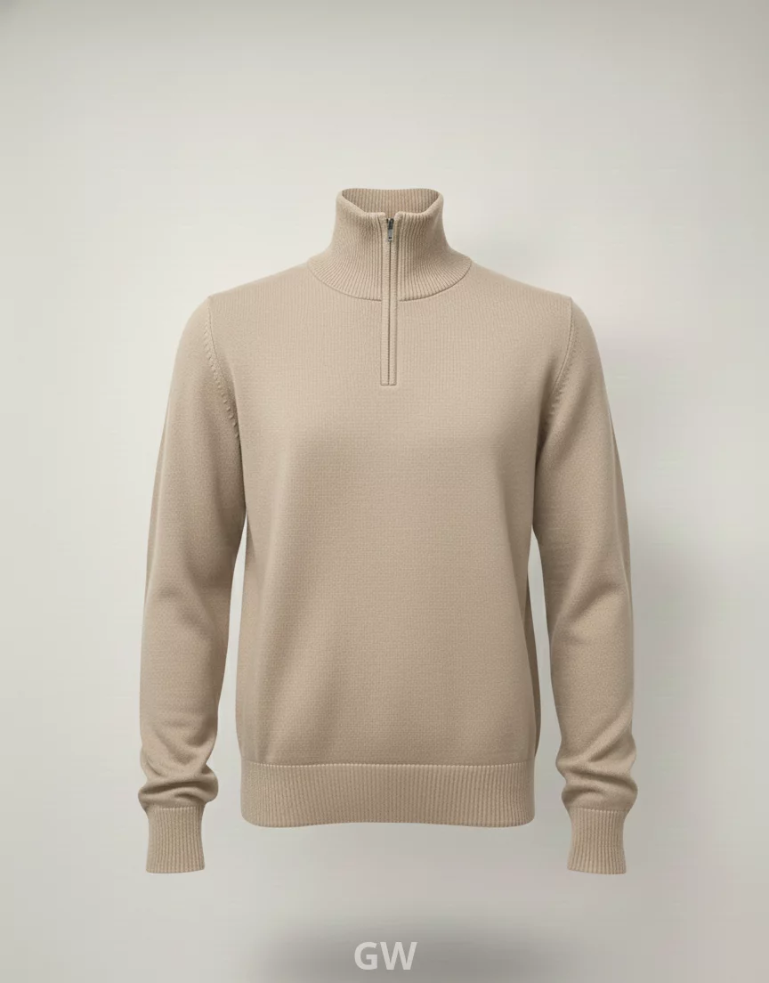 Wool Quarter-Zip High-Neck Pullover