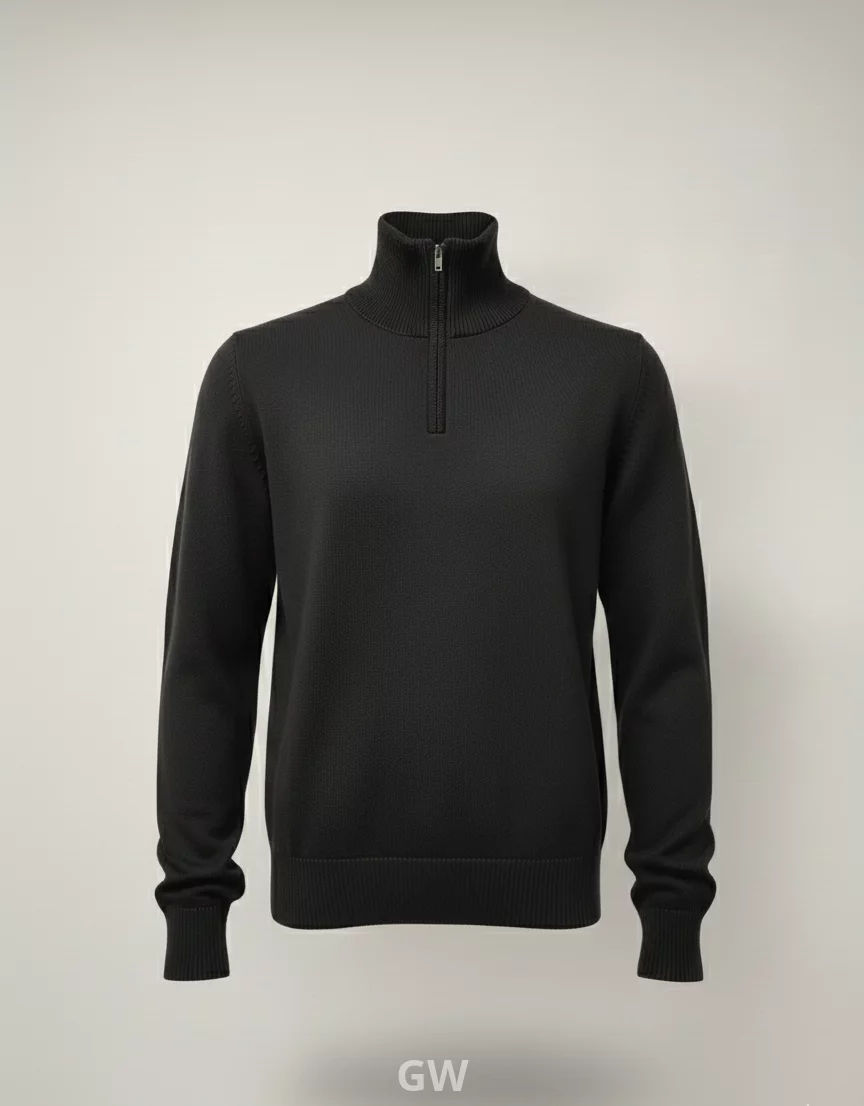 Wool Quarter-Zip High-Neck Pullover