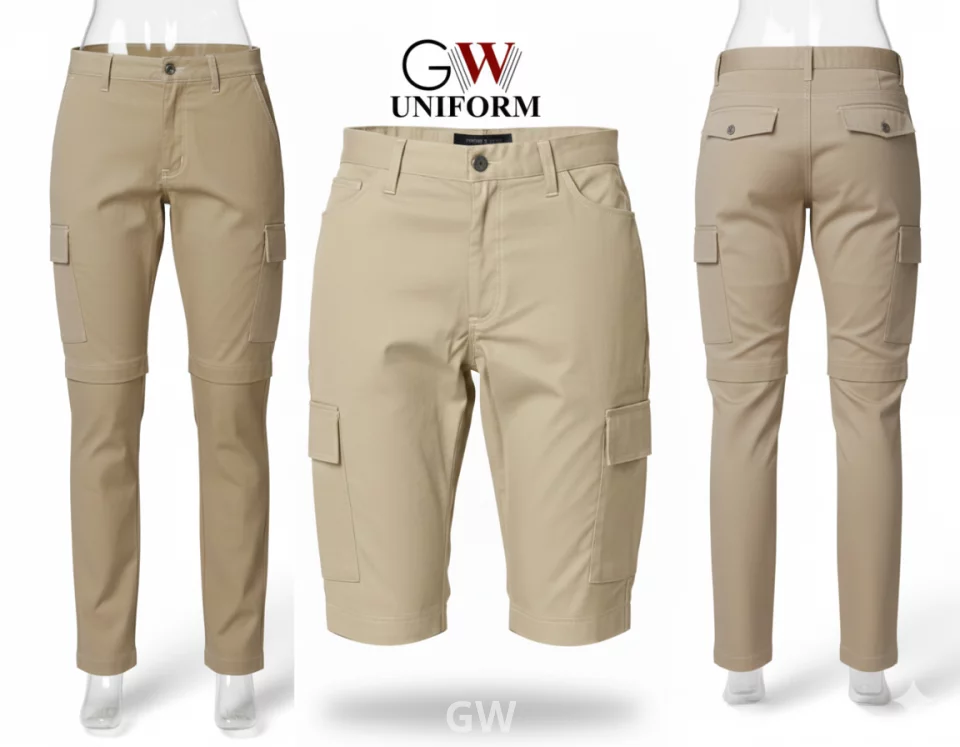 Beige Gabardine Convertible Cargo Trousers (2-in-1)