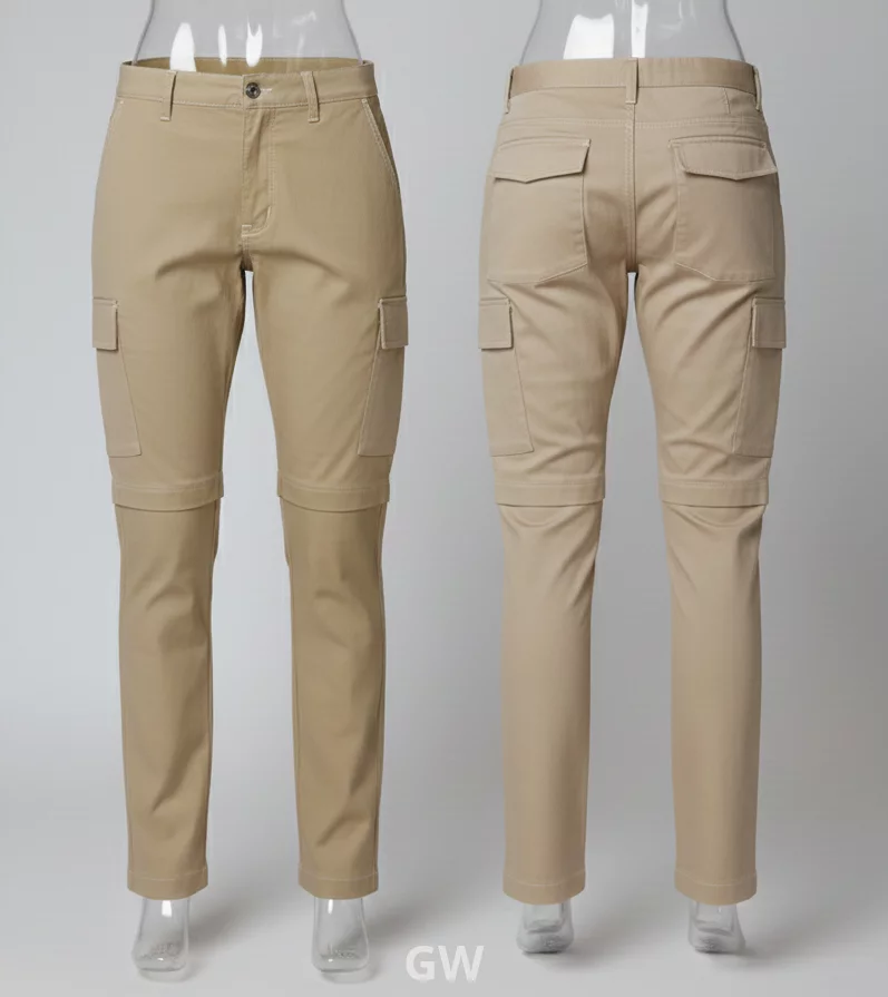 Beige Gabardine Convertible Cargo Trousers (2-in-1)