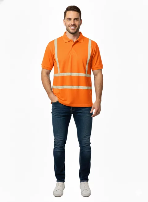 Half-sleeve cotton polo shirt with phosphoric tape 4