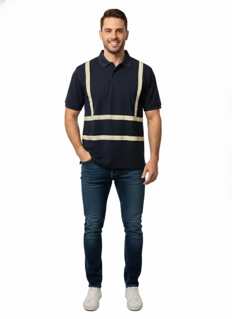 تي شيرت بولو نصف كم بشرائط فسفورية