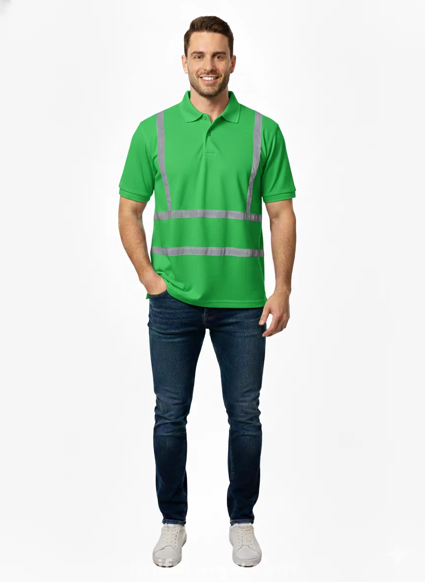 Half-sleeve cotton polo shirt with phosphoric tape