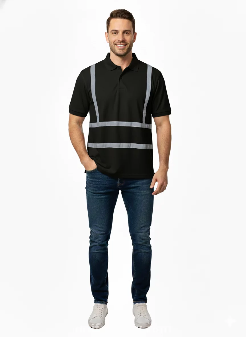Half-sleeve cotton polo shirt with phosphoric tape