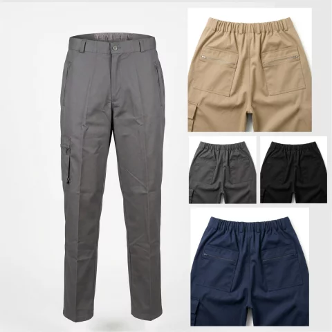 Gabardine pants with a belt and a back waistband