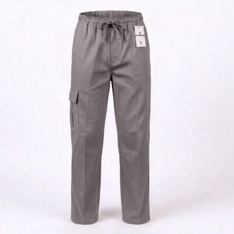 Gabardine pants with waistband, no side pockets, no zipper, and no buttons 5