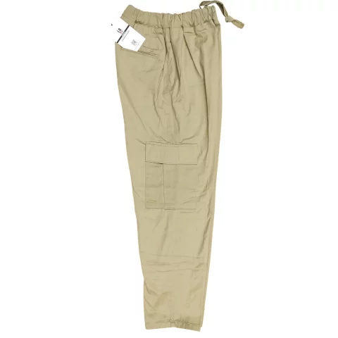Gabardine pants with waistband, no side pockets, no zipper, and no buttons 7