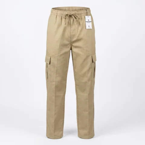 Gabardine pants with waistband, no side pockets, no zipper, and no buttons 3