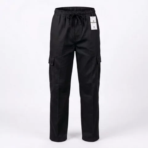Gabardine pants with waistband, no side pockets, no zipper, and no buttons 4