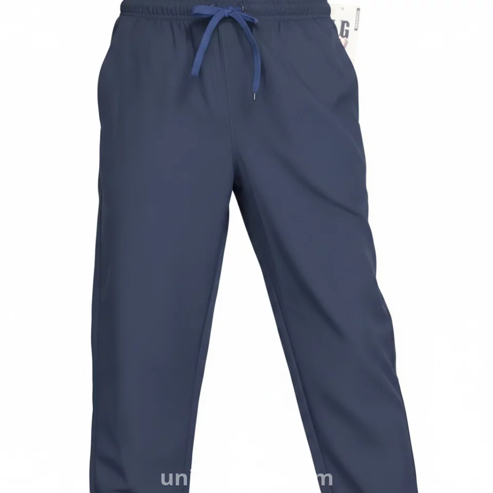 Elastic-waisted gabardine pants with with two front pockets
