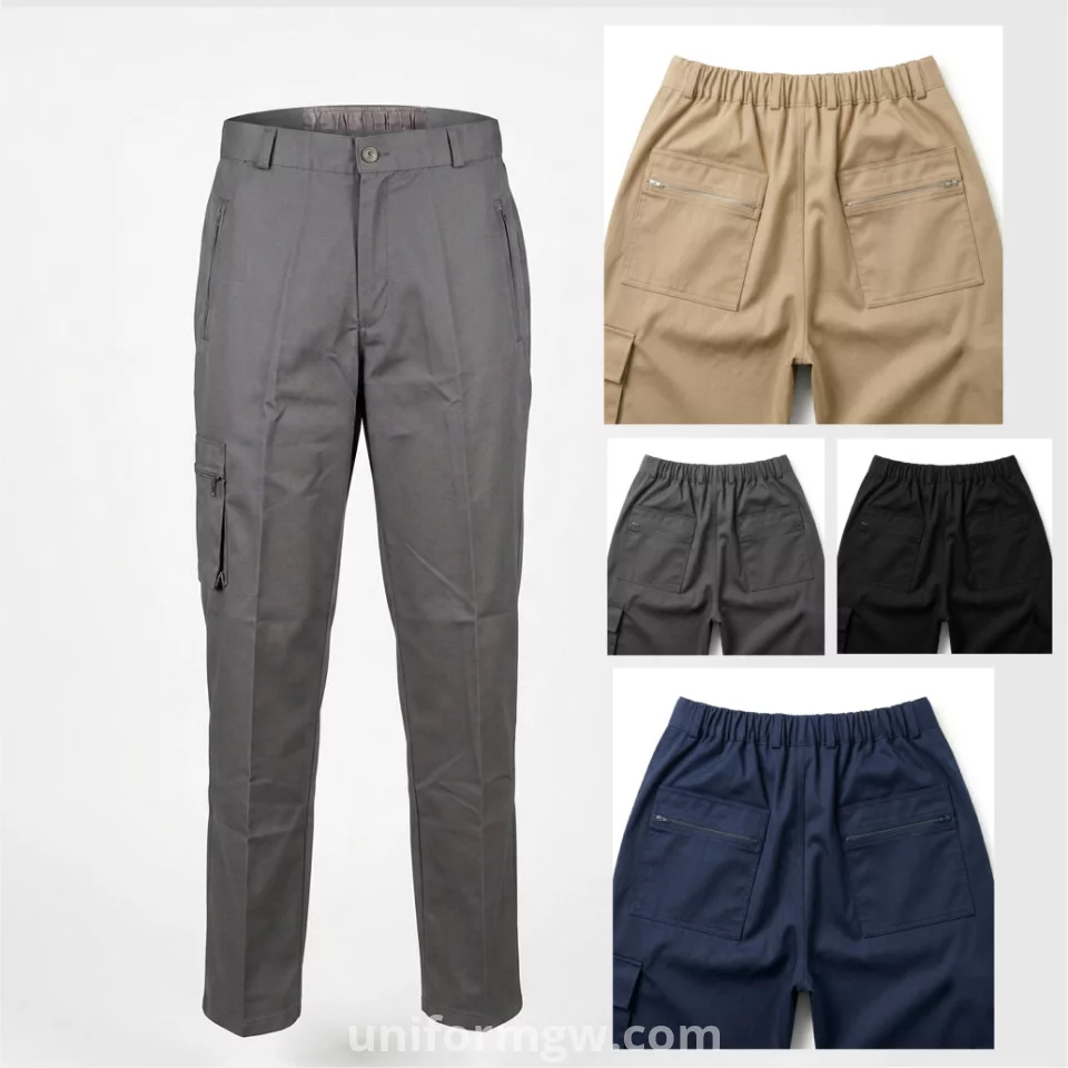 Gabardine pants with a belt and a back waistband