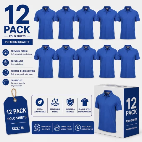 Pack of Navy Blue Cotton Polo Shirts with Half Sleeves
