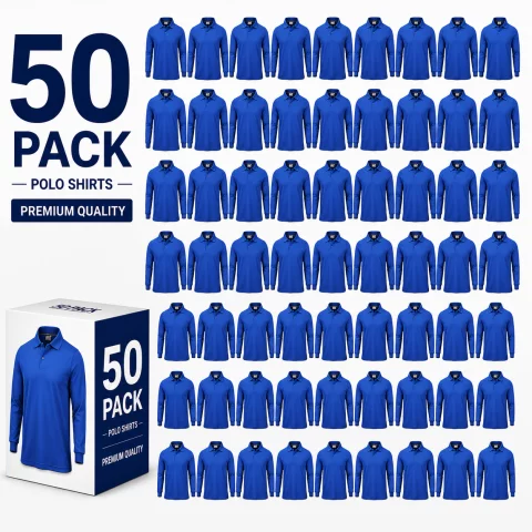 Pack of navy blue cotton polo shirts with sleeves 4