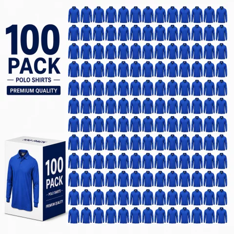 Pack of navy blue cotton polo shirts with sleeves 5