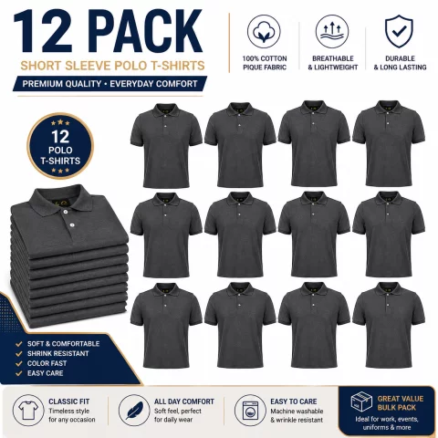 pack of Dark Gray Cotton Polo Short-Sleeve T-Shirt 5