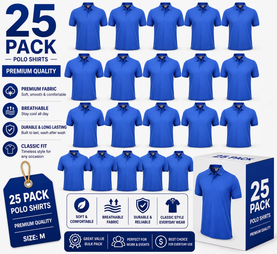 Pack of Navy Blue Cotton Polo Shirts with Half Sleeves