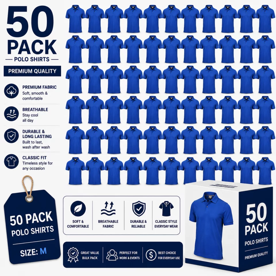 Pack of Navy Blue Cotton Polo Shirts with Half Sleeves