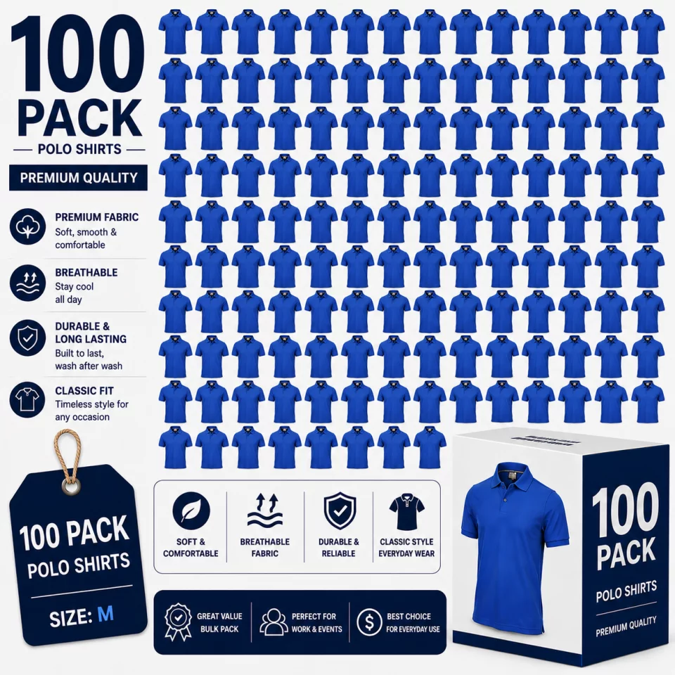 Pack of Navy Blue Cotton Polo Shirts with Half Sleeves