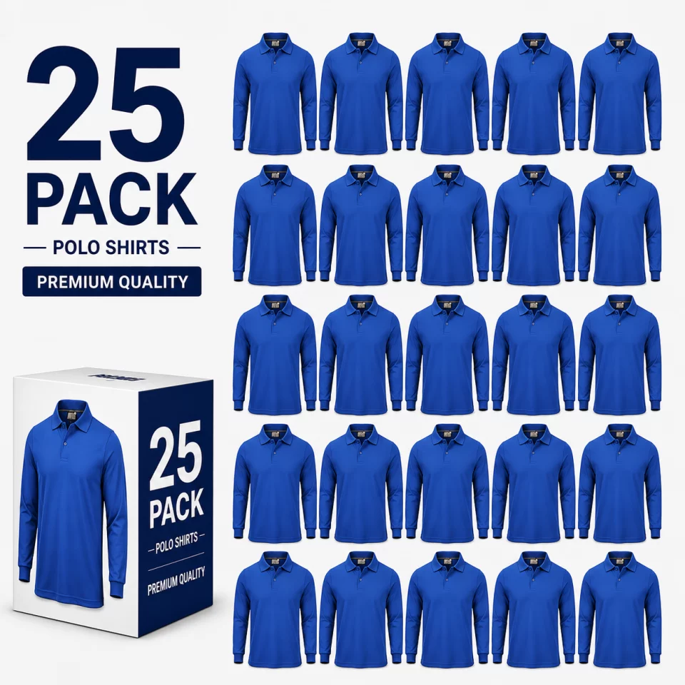 Pack of navy blue cotton polo shirts with sleeves