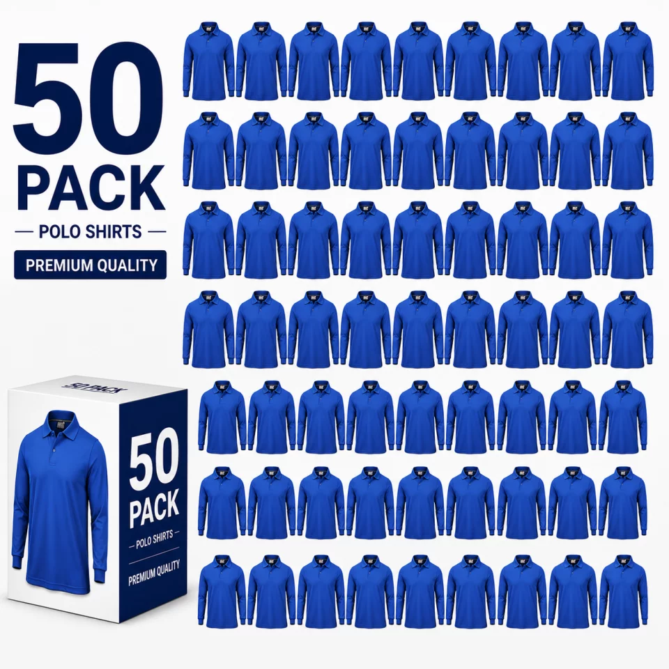 Pack of navy blue cotton polo shirts with sleeves