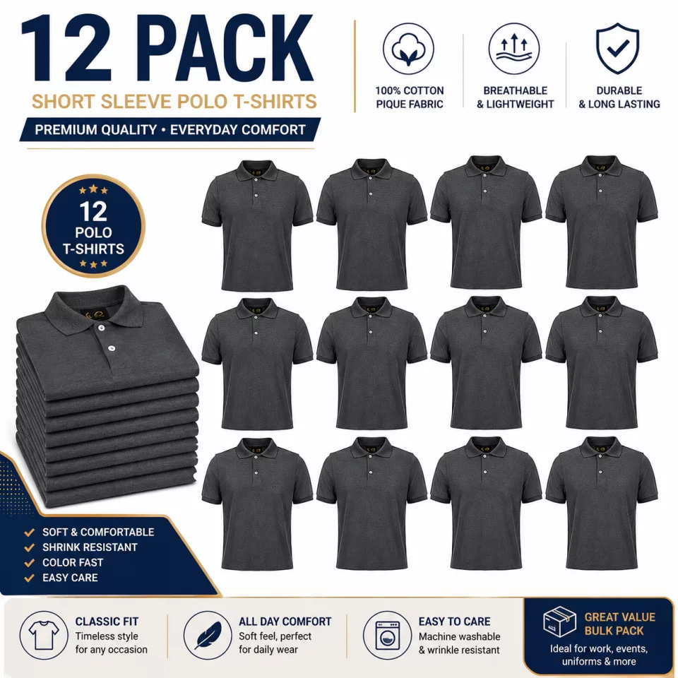 pack of Dark Gray Cotton Polo Short-Sleeve T-Shirt